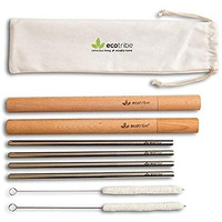 Ecotribe 4 Reusable Metal Straws With Portable Case - Stainless Steel  8.5 - Eco-Friendly Drinking Straw Set With 2 Cleaning Brushes & Travel Bag