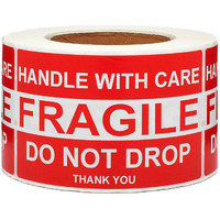 Sjpack Large Fragile Stickers 4'' X 6'' Eye-Catching Fragile - Handle With Care - Do Not Drop - Thank You Shipping Labels(500 Labels/Roll) (1 Roll)