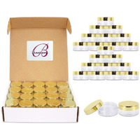 Beauticom 10G/10Ml (0.35 Fl Oz) Round Clear Jars With Round Top Lids For Creams  Lotions  Make Up  Powders  Glitters  And More... (Color: Metallic Gold Lid  Quantity: 40 Pieces)