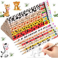Zhehao 72 Pcs Animal Print Pencils With Eraser Wood Safari Pencils Bulk Jungle Animal Birthday Party Favor Supplies For Kids Back To School Present