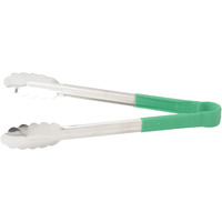 Winco  12-Inch Utility Tong With Green Non-Slip Grip  Stainless Steel