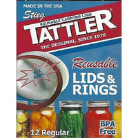 Authentic Tattler E-Z Seal Reusable Canning Lids - Regular Mouth - 1 Dozen (12) Plastic Lid/Rubber Ring - Made In The Usa!