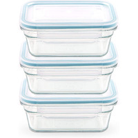 Snaplock Lid Tempered Glasslock Storage Round Container Airtight 3 Container Set Anti Spill Microwave & Oven Safe 1.6Cups/378Ml