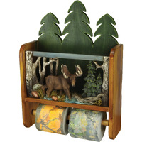 Rivers Edge Products Wood Magazine Rack And Toilet Paper Roll Holder  Wall Mounted Storage  Holds Two Standard Tp Rolls  Bathroom Decor  Room Decor  Or Home Decor  Moose