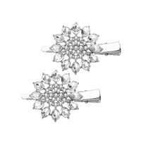 Crystal Hair Clips Large Sparkle Rhinestone Flower Design Alligator Metal Clip Non-Slip Floral Duckbill Hairpins Bling French Fancy Hair Barrettes For Women Girls Hair Jewelry Accessories (Sliver B)