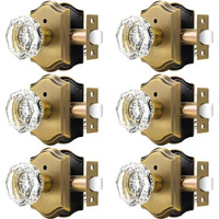 Orger Octagonal Crystal Door Knobs 6 Pack  Interior Privacy Door Handle For Bed/Bathroom With Pin Lock Inside  Antique Bronze Vintage Rosette Door Knob With Heavy Duty Genuine Glass