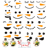 Cute Snowman Face Stickers 32Pcs Small Snowman Wall Decals Vinyl Snowman Faces Cup Stickers Christmas Stickers For Snowman Face