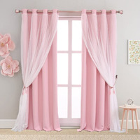 Sofjagetq Short Pink Curtains 63 Inch Long- Blackout Curtains With Voile Sheer Drapes Thermal Pink Window Treatments With Tie-Backs For Kids/Girls Bedroom Nursery Living Room  Elegant  2 Panels