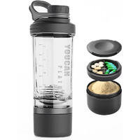 21Oz Protein Shaker Bottle With Powder Storage Container-Shaker Cups For Protein Shakes-Pre Workout Bottle-Mixer Cup-Gym Sport Water Bottle -Made With Tritan Bpa Free With Wire Whisk Balls (Black)
