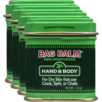 Bag Balm Vermont's Original Ointment  1 Ounce Tin (Pack Of 4)  Moisturizing Ointment For Dry Skin That Can Crack Split Or Chafe On Hands Feet Elbows Knees Shoulders And More