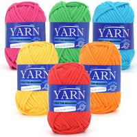 6 Pack Beginners Crochet Yarn Blue Green Pink Red Yellow Orange Cotton Crochet Yarn For Crocheting Knitting Beginners With Easy-To-See Stitches Mini Crochet Yarn For Beginners-Bright Series