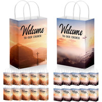 Chuangdi 50 Pcs Church Welcome Bags 5.91 X 3.15 X 8.27 Inches Religious Gift Bags Welcome To Our Church Paper Bags With Handles For Hotel Birthday Bulk Baptism Guest Party Favor Supplies (Landscape)