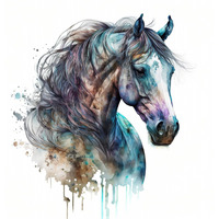 Fabric Panel 14""X14"" Watercolor Horse 100% Cotton Quilting Panel Square B9