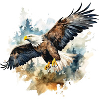 Fabric Panel 8""X8"" Watercolor Eagle 100% Cotton Quilting Panel Square Am1648