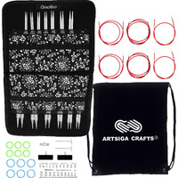 Chiaogoo Twist Red Lace 4-Inch Complete 7400-C Interchangeable Circular Knitting Needle Set  Sizes Us 2  3  4  5  6  7  8  9  10  10.5  11  13  15 With 6 Cords Bundle With 1 Artsiga Crafts Project Bag