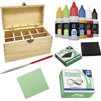 Gte Precious Metal Jewelry Testing Kit Gold Silver Platinum Test Acids Wooden Box 30X Eye Loupe 10K 14K 18K 24K Needle File Cloth Acid