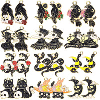 Sasylvia 48 Pcs Halloween Charms For Jewelry Making Black Gothic Charms Include 12 Style Crow Skull Snake Cat Moon For Halloween Party Decoration Gifts Diy Art Craft