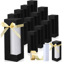 Perkoop 36 Pcs Gift Boxes With Ribbon For Sublimation Tumbler Transparent Gift Box Tumbler Boxes Exhibition Boxes 12 Oz  20 Oz  30 Oz Heat Press Sublimation Blanks Skinny Tumbler Gift Wrapping (Black)