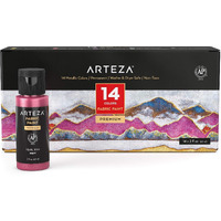 Arteza Metallic Fabric Paint  60 Ml Bottles  Set Of 14  Washer And Dryer Safe  Textile Paint For Clothes  T-Shirts  Jeans  Bags  Shoes  Diy Projects