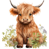 Fabric Panel 8""X8"" Baby Highland Cow 100% Cotton Quilting Panel Square J6612