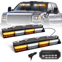 Hlauto 604N Emergency Dash Strobe Lights W/Controller: 2X16.8 Inch Amber White Security Light W/Take Down  48 Led Safety Flashing Warning Hazard Interior Windshield Light Bar For Truck Vehicle