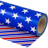 Wrapaholic Reversible 4Th Of July Wrapping Paper - Mini Roll - 17 Inch X 33 Feet - Blue Red White Stripe And Star Design  Perfect For Memorial Day  Holiday  Party