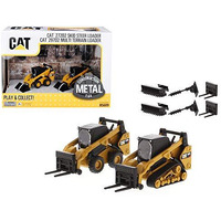 Set Of 2 Pieces Cat Caterpillar 272D2 Skid Steer Loader And Cat Caterpillar 297D2 Multi Terrain Track Loader With Accessories 1/64 Diecast Models By Diecast Masters 85609