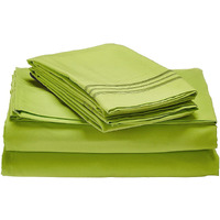 Celine Linen 1800 Series Egyptian Quality Super Soft Wrinkle Resistant & Fade Resistant Beautiful Design On Pillowcases 5-Piece Sheet Set  Deep Pocket Up To 16Inch  Split King Lime