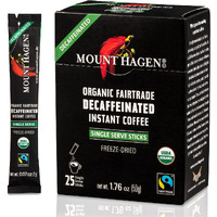 Mount Hagen 25 Count Single Serve Instant Decaf Coffee Packets | Decaffeinated Organic Medium Roast Arabica Beans | Eco-Friendly  Fair-Trade [25 Sticks/1.76Oz/50G]