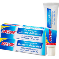 Secure Waterproof Denture Adhesive - Zinc Free - Extra Strong 12 Hour Hold - 1.4 Oz (Pack Of 2)