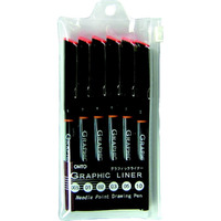Ohto Graphic Liner Needle Point Drawing Pen - Pigment Ink - Pack Of 6