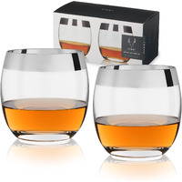 Viski Irving Chrome Rim Crystal Lowball Tumblers Set Of 2 - Premium Crystal Clear Cocktail Glass Gold Rimmed Glassware  Stylish Lowball Whiskey Glass Gift Set  9 Oz