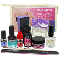 Mia Secret Pink Acrylic Powder Professional Full Nail Kit - 05  Contents: Liquid Monomer  Pink Powder  Primer  Nail Glue  Top Coat  20 Nail Tips  Nail Brush  Emery Block  Nail File
