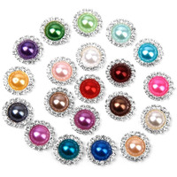 Fqtanju 20 Pieces Diameter 15Mm Round Rhinestone Mixed Color Faux Pearl Glue On Flat Back