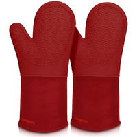 Sungwoo Extra Long Silicone Oven Mitts  Heat Resistant Oven Gloves With Quilted Liner Non-Slip Textured Grip Perfect For Bbq  Baking  Cooking And Grilling - 1 Pair 14.6 Inch Empire Red