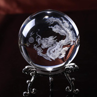Hdcrystalgifts Crystal 2.4 Inch (60Mm) Chinese Dragon Crystal Ball With Sliver-Plated Flowering Stand Fengshui Glass Loong Ball Home Decoration