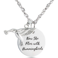 Now She Flies With Hummingbirds Urn Necklace Cremation Jewelry Stainless Steel Memorial Pendant For Ashes
