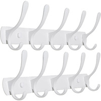 Skoloo Coat Rack Wall Mount - Modern  Metal Wall Coat Rack With 5 Hooks  Pack Of 2  Sturdy Wall Hook Rack Rail For Hanging Coat  Jacket  Clothes  Hat  White