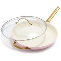 Greenpan Reserve Hard Anodized Healthy Ceramic Nonstick 12"" Frying Pan Skillet With Helper Handle And Lid  Gold Handle  Pfas-Free  Dishwasher Safe  Oven Safe  Blush Pink