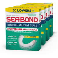 Sea-Bond Secure Denture Adhesive Seals  Fresh Mint Lowers  Zinc-Free  All-Day-Hold  Mess-Free  30 Count (Pack Of 4)