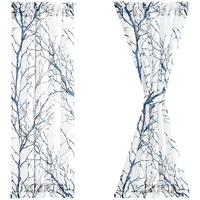 Fmfunctex Sidelight Sheer French Door Curtains 72"" Long White  Blue And Grey Print Branch Semi-Sheer Door Panels For Front Patio Door 24 W 2 Pk