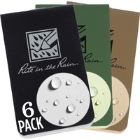 Rite In The Rain Weatherproof On The Go Wallet Notebook  2"" X 3.375""  2 Each Tan  Green  Black Cover  Blank Pages  6 Pack (No. Otg-Tacl)