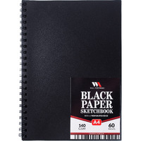 Wa Portman Black Paper Sketchbook - A4 Sketchbook With Black Drawing Paper - Black Paper Journal With Black Art Paper - 60 Page Black Paper Notebook - Black Sketchbook With Black Notebook Paper