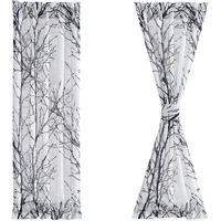 Fmfunctex Sheer Side Front Door Curtains 40"" White Black Branch Tree Half Print Curtain For Patio Doors With Matching Tiebacks 24 W 2 Panels