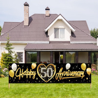Happy 50Th Wedding Anniversary Banner Decorations  Black Gold 50Th Anniversary Sign Party Supplies  50Th Wedding Anniversary Banner Photo Booth For Outdoor Indoor
