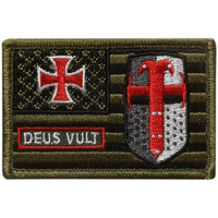 Deus Vult Usa Flag Christian Templar Knight In God Wills Patch [""Hook"" Fastener -Md2]