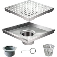 Square Shower Drain Kit-6 Stainless Steel Bathroom Floor Drain Set (Cupc Certified) Equipped With Removable Quadrato Pattern Grate Hair Filters Threaded Joint With Rubber Seal And Lifting Hook