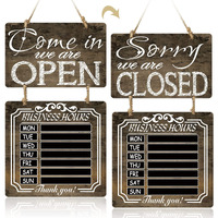 Business Hours Sign Open And Closed Sign Rustic Hanging Chalkboard Welcome Chalk Boards Business Hours Sign Store Hours Sign For Restaurant Door Hotel (Brown)