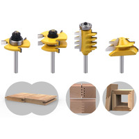 Roocbit 45 Degree Lock Miter Router Bit & T Shape Tongue And Groove Router Bit & Finger Joint Router Bit 1/4 Inch Shank Woodworking Milling Cutter Tool 4-Piece Set