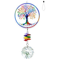 H&D Hyaline & Dora Chakra Tree Of Life Suncatcher Glass Art Hanging Ornament Handmade Crystal Mandala Prism Decor Window Car Wall Art Hanging Decor For Home Office